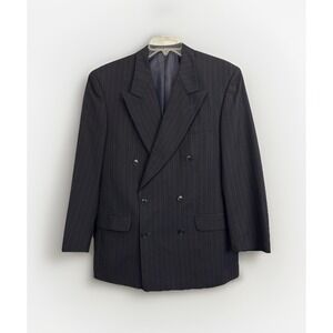 Versini Jacket Men's 40R Wool Blazer Double Breasted Sport Coat‎ Navy Striped